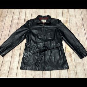 Worthington Black Genuine Leather Belted Jacket
